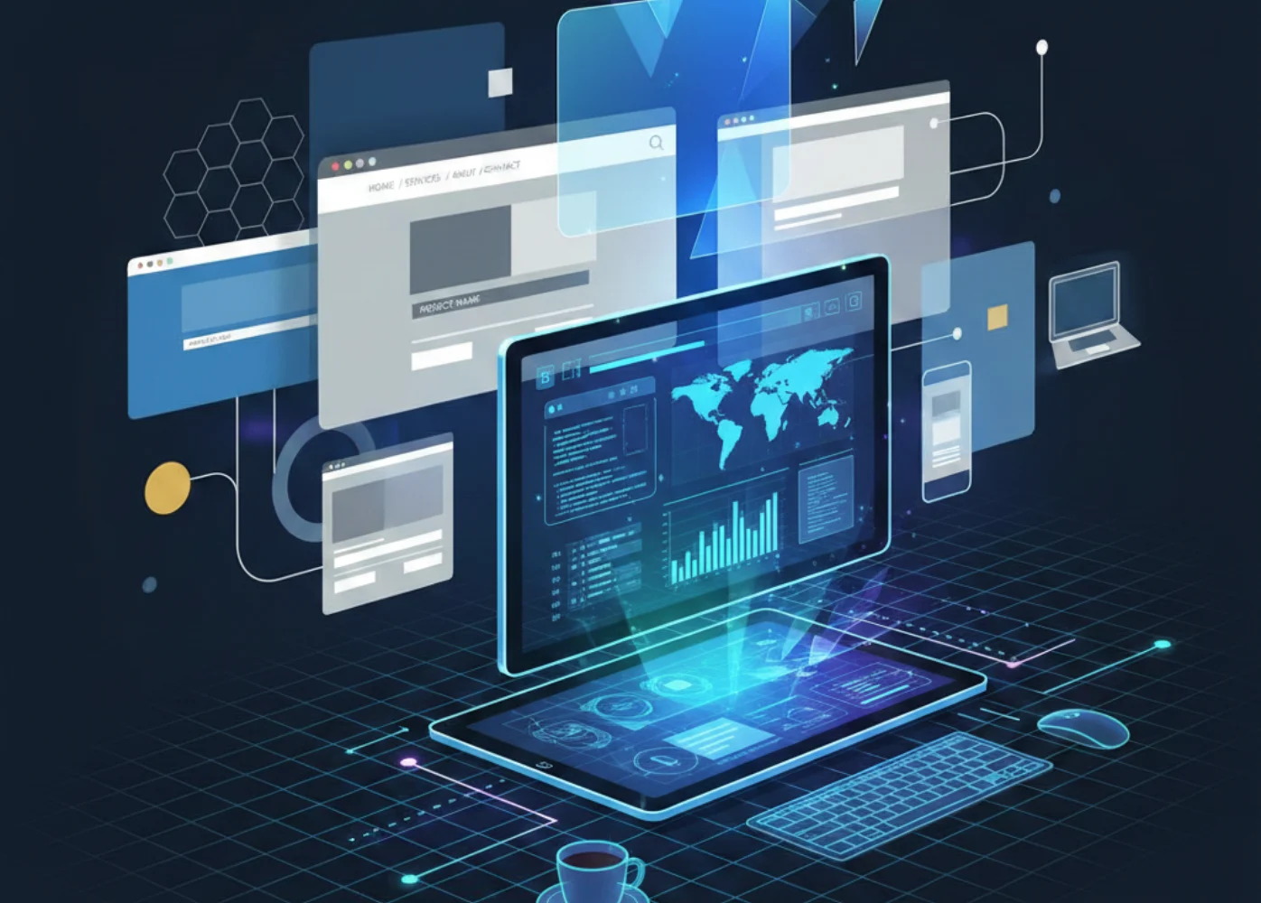 Best web design companies in Ahmedabad feature image with UI UX and website development visuals