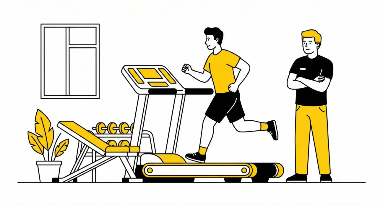 Person testing used fitness equipment before buying locally