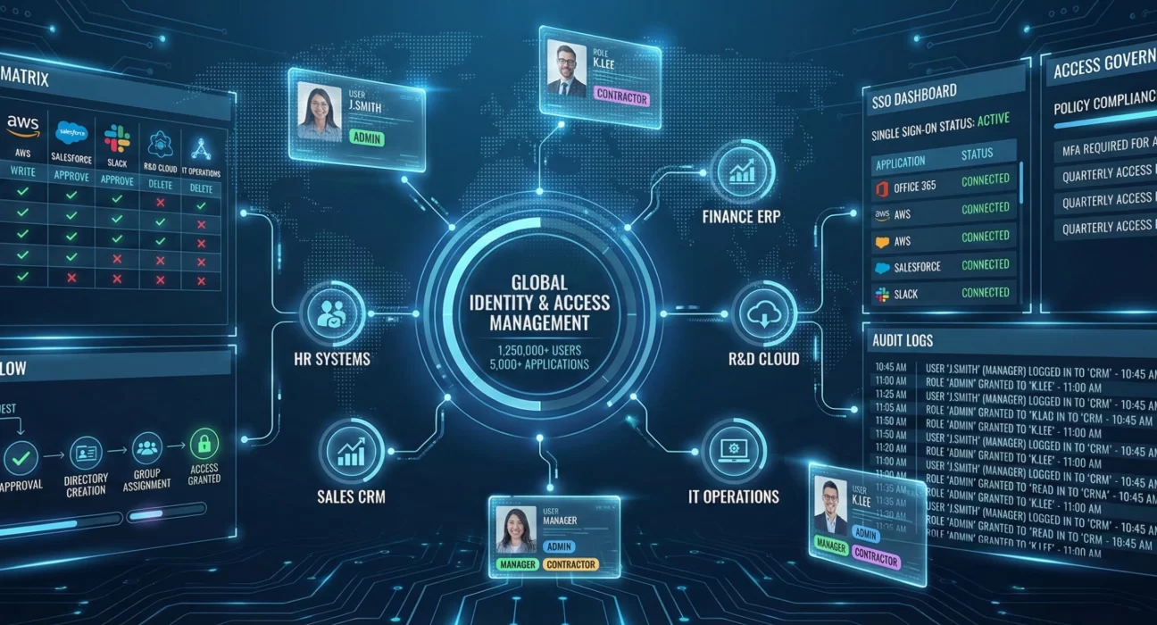 Enterprise identity and access management platform enforcing role-based access and governance at scale