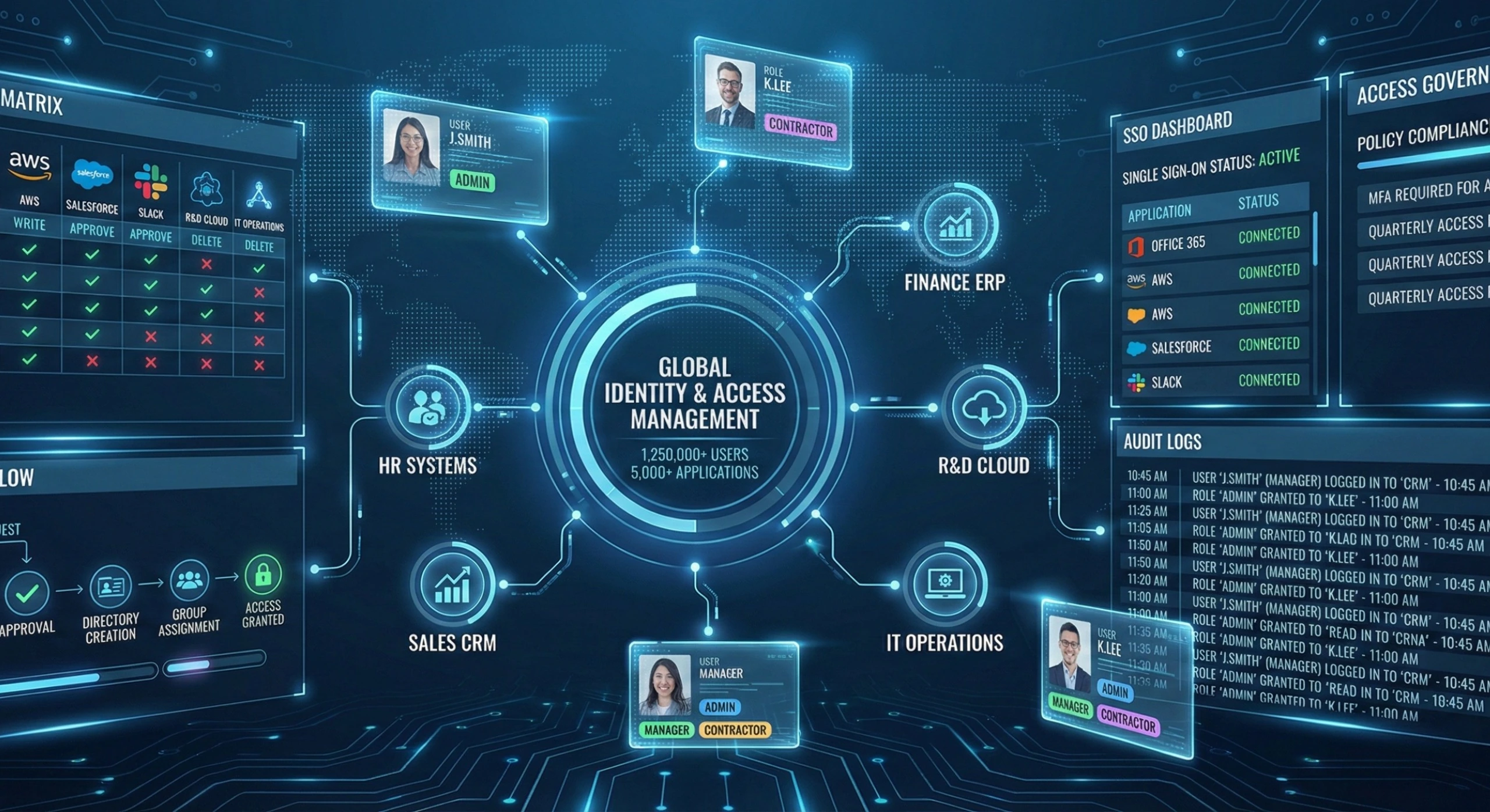 Enterprise identity and access management platform enforcing role-based access and governance at scale