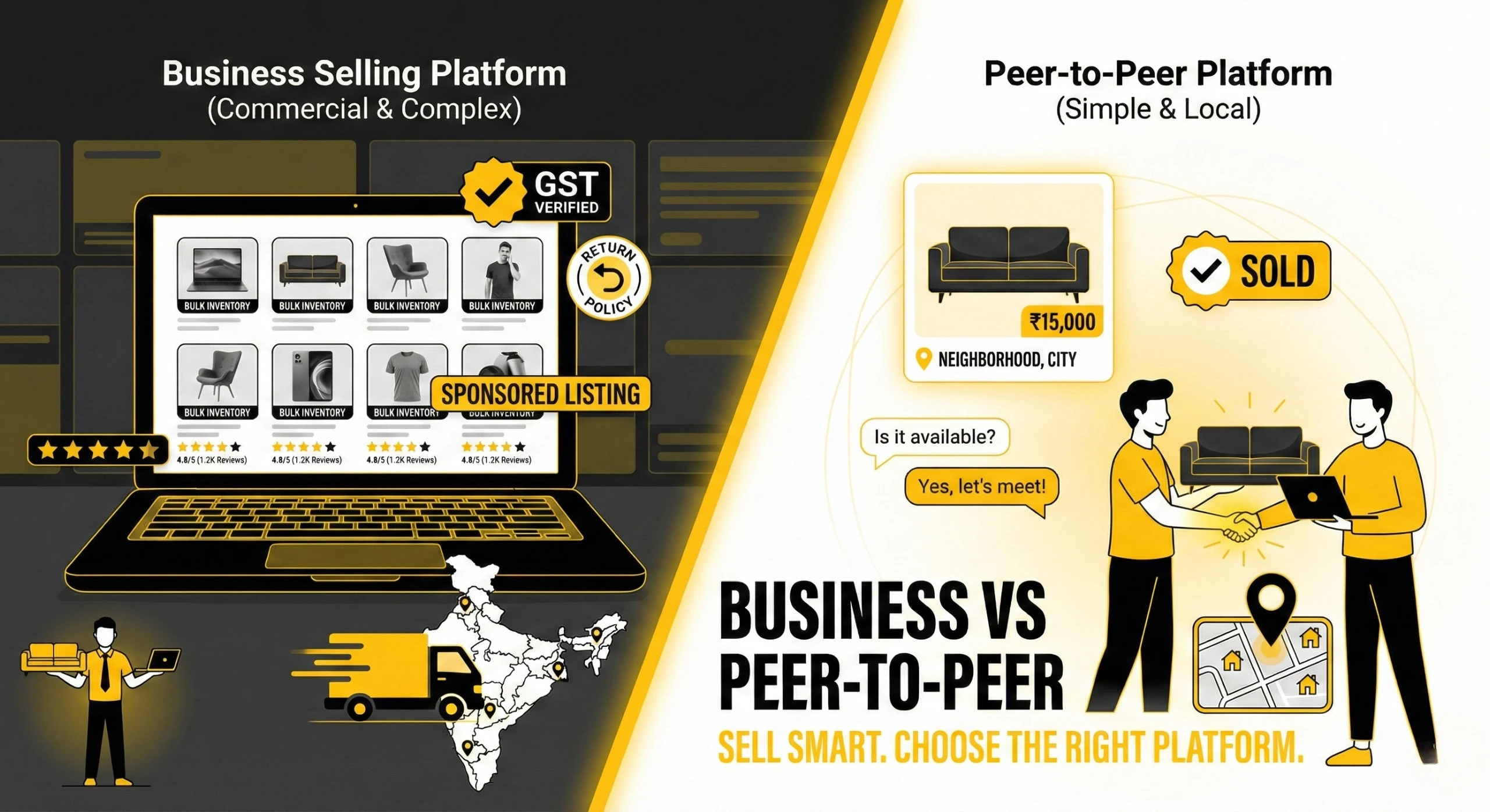 Comparison of peer-to-peer selling platform and business selling platform for used items in India