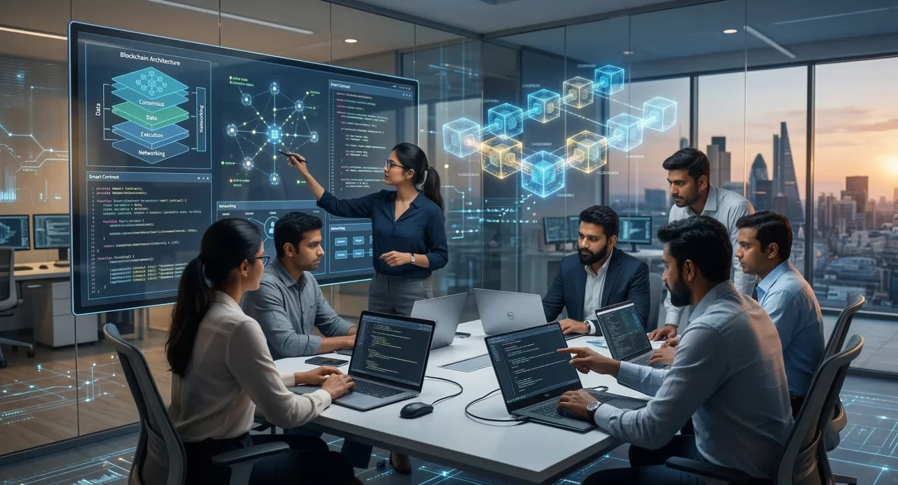 Top 10 Blockchain Development Companies In Hyderabad including Ozrit, Newgen, Datamatics, Cybage and Tata Elxsi